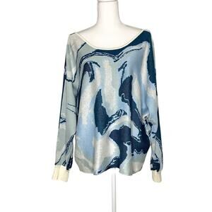 Anthropologie Daily Practice Hazy Daze Blue White Sweater Open Back Large